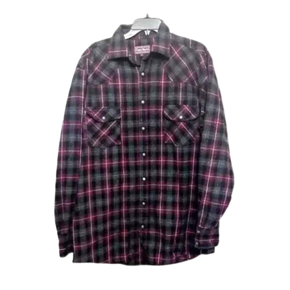 Falcon Bay Collared Shirt Snap Button Plaid Pattern Chest Pockets Multicolor  L